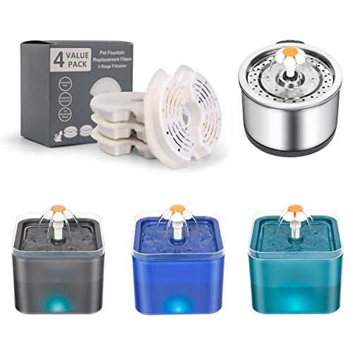JOPHEK Filtros de Fuente para Gatos y Perros, 4 Piezas Filtro Bebedero Gatos, para Fuentes de Acero Inoxidable, Fuente de Agua de Flores, Triple Filtración Cover