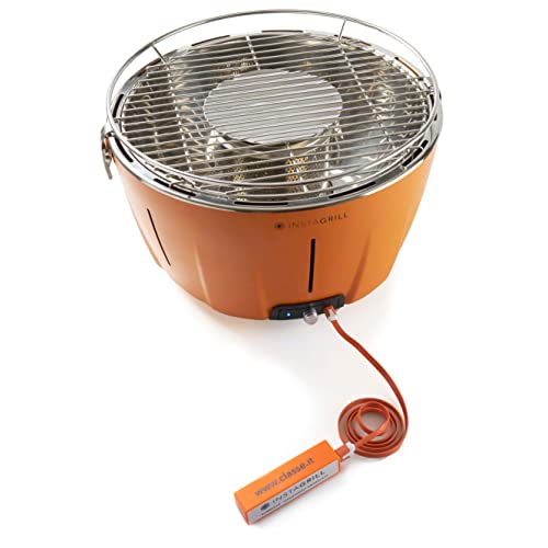 Barbecue de table sans fumée à charbon avec batterie rechargeable incluse Diamètre 34 cm S'allume en 5 minutes (orange Mango) Cover