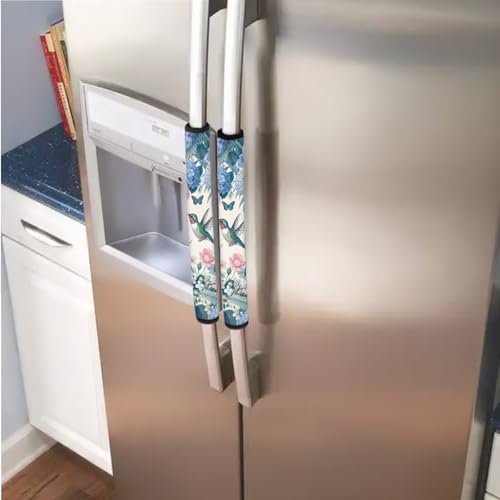 Image of Refrigerator Door Handle Covers Set of 6 Washable Electric Appliance Decor Handles Anti-Skid Kitchen Accessories for Indoor Home Decor, Hummingbird Peony Daisy Butterfly