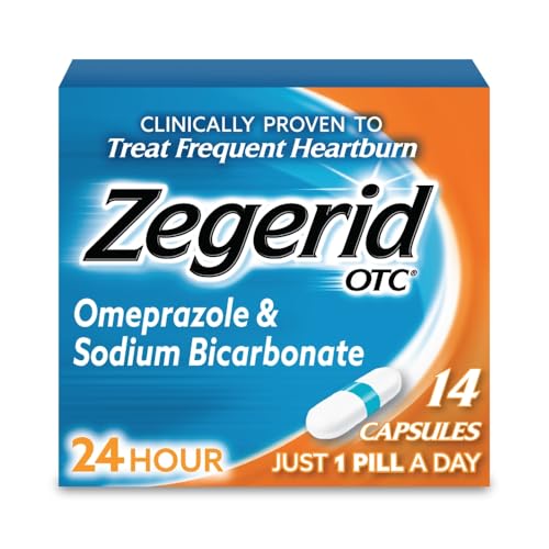 Zegerid OTC 24-Hour Heartburn Relief, The Only Proton Pump Inhibitor with Omeprazole 20mg + Sodium Bicarbonate, Treats Frequent Heartburn, 14ct Capsules