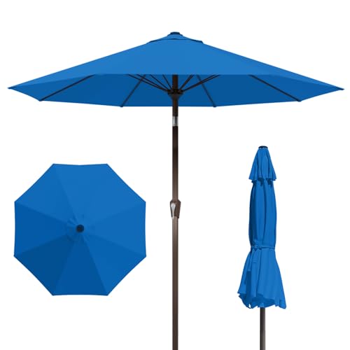 9FT Patio Umbrella with Fiberglass Ribs, Outdoor Market Table Umbrella with Crank and Tilt, UV Resistant Waterproof Canopy for Patio, Garden, Deck, Pool, Royal Blue