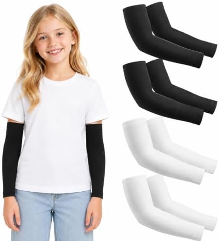 4 Pairs Kids Arm Sleeves, UV Sun Protection Cooling Sleeves for Y...