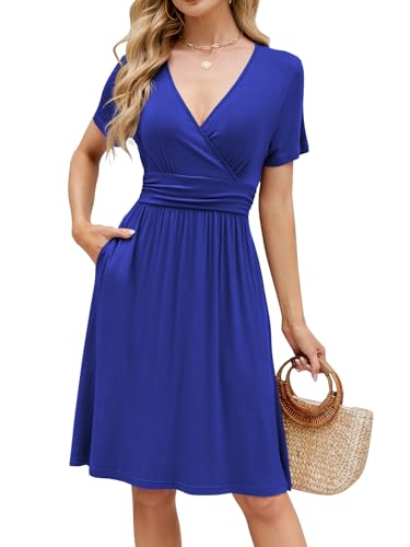 Image of Naggoo Womens Summer Dresses for Women 2026 Spring Floral Sundress Short Sleeve V Neck Wrap Dress with Pockets