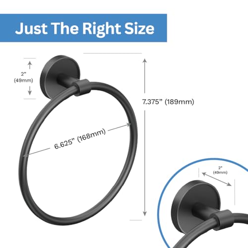 Image of Gatco 5552MX Sky Towel Ring | Modern Hand Towel Holder for Bathroom | Stylish Decorative Hardware, Heavy Duty Metal, EZ Ancor Mounting | Matte Black