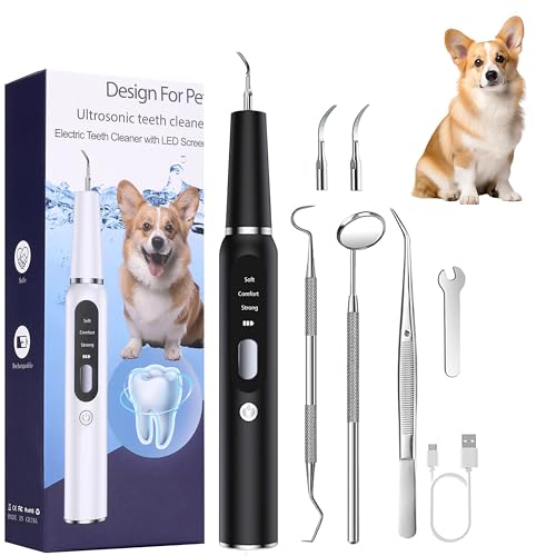 Image of Dog Plaque Tartar Remover for Teeth - Electric Pet Toothbrush with 2 Replacement Cleaning Heads, Adjustable 3 Modes Dog Toothbrush Teeth Cleaning Kit for Pet Cat (Black)
