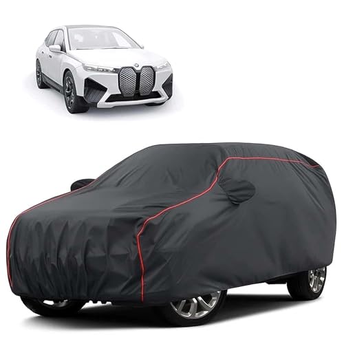 Image of Sulfar 100% Water Resistant Car Body Cover Compatible with Mirror for BMW iX(Electric) (Triple Stitched, Full Bottom Elastic, Dark Grey Tafetta with Red Piping)