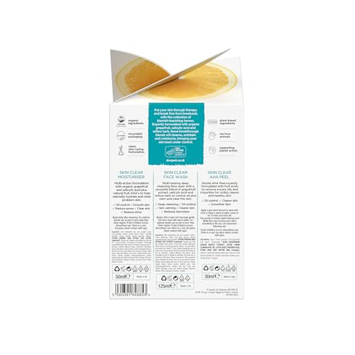 Dr Organic, Skin Clear Therapy Set, Moisturiser, Face Wash & AHA Peel, Oil & Blemish Control, Pore Reducing & Clearer Skin - Image 4