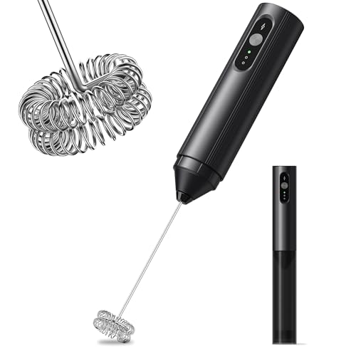 Image of Rechargeable Milk Frother Hanheld, 3 Speed Frother Wand Drink Mixer Handheld Coffee Stirrers Electric Frother for Coffee Mixer Wand -Black