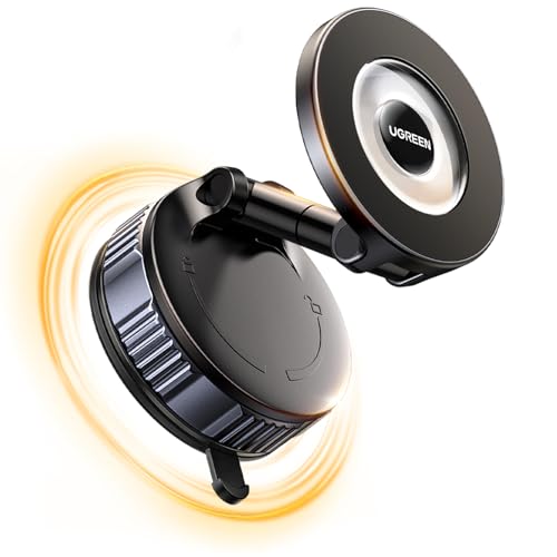 UGREEN Vacuum Magnetic Phone Holder for Cars, Adjustable Magsafe Car Mount 360°Rotatable Suction Cup with Pads, Foldable Dashboard Car Phone Holder Compatible with iPhone 17 Pro Max Air 16 15 14 13 12