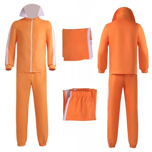 Gocos Adult Men Orange Tracksuit Uniform Sports Suit Zipper Jacket Top Sportswear with Glasses Wig (US Alpha Large Regular Regular style1)