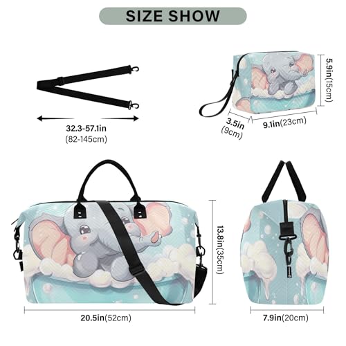 Cute Naughty Elephant Travel Duffel Bags Toiletry Bags Set of 2, Fun Gym Duffle Bag Carry on Bags for Airplanes3