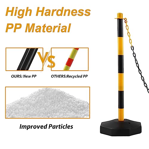 Spurgehom 6 Pack Traffic Delineator Post Cones with Fillable Base, Parking Pole Barrier, Traffic Safety Barrier with 5.1FT Plastic Chain, Taffic Safety Delineator Cones for Parking Lot (Yellow+Black)… - Thumbnail 6