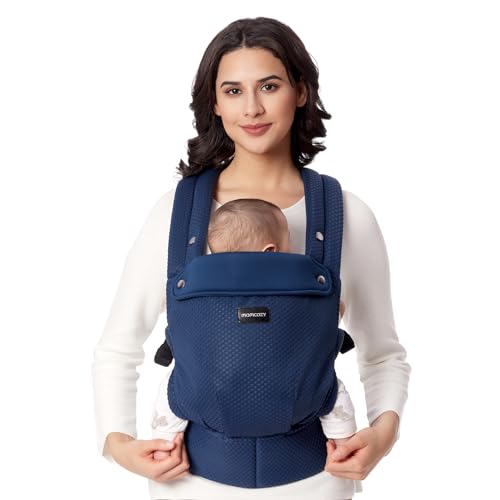 Image of Momcozy Breathable Mesh Baby Carrier, Ergonomic and Lightweight Infant Carrier for 7-44lbs with Enhanced Lumbar Support, All Day Comfort for Hands-Free Parenting, Air Mesh-Blue