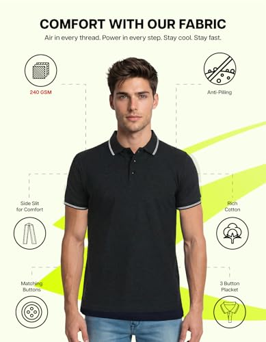 Image of AWG ALL WEATHER GEAR Rich Cotton Polo T-Shirt | Half Sleeve Classic Fit | Soft Breathable Solid Tee | Casual & Office Wear | Comfortable Everyday Cotton Polo | Mens Tshirts