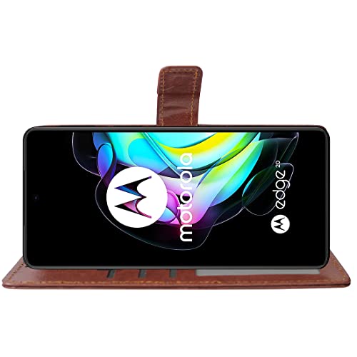 Image of Flip Cover Back Case for Motorola Edge 20 | Premium Leather Finish | Inbuilt Pockets & Stand | Flip Cover Back Case for Motorola Edge 20 (Brown)