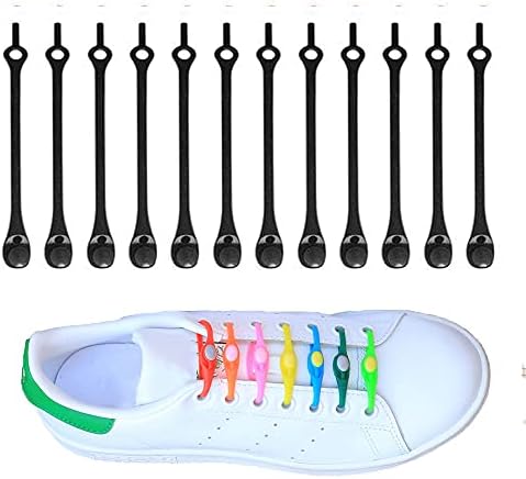 Lazy Elastic Shoelaces For Adults And Kids Sneakers NoTie Shoe Laces 12pcs (Black)