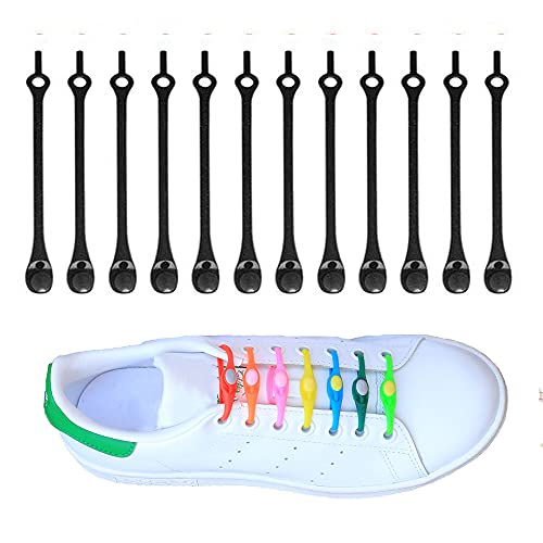 Lazy Elastic Shoelaces For Adults And Kids Sneakers Notie Shoe Laces 12Pcs (Black) #TOP1