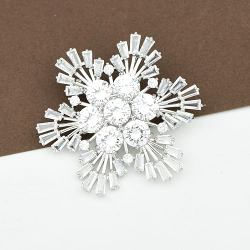 Image of Women's Cubic Zircon Snowflake Brooch Pins Elegant Clear Crystal Ice Flower Lapel Pin Breastpin