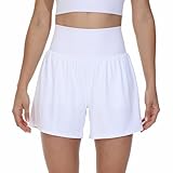 Flowy Running Shorts Women Workout Athletic Gym Yoga Exercise Sport Tennis Skort Skirt High Waisted with Pockets Girls Comfy Cute Trendy Clothes Spandex Sweat Short Pants Casual Summer White 5