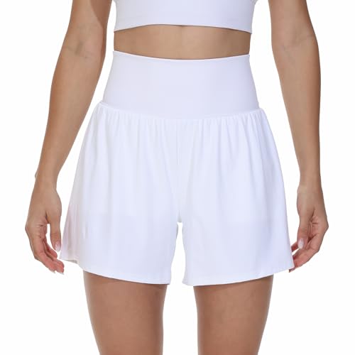 Flowy Running Shorts Women Workout Athletic Gym Yoga Exercise Sport Tennis Skort Skirt High Waisted with Pockets Girls Comfy Cute Trendy Clothes Spandex Sweat Short Pants Casual Summer White 5