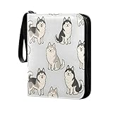 Grckit Cartone animato Husky Dogs grigio 4 tasche, 400 tasche porta carte collezionabili giochi di carte album custodia organizer per calcio, carte da baseball