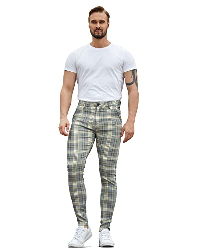 Allelms Mens Chinos Casual Pants Slim Fit Stretch Plaid Dress Pants For Men 34 #TOP3