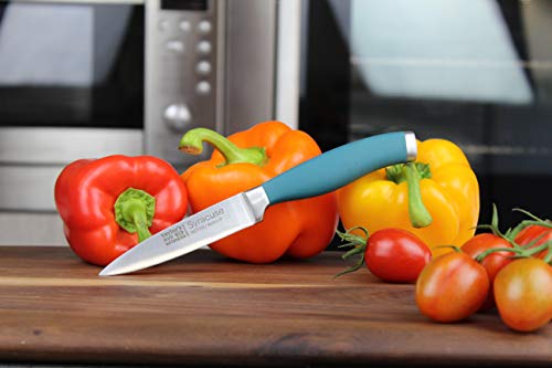 Taylors Eye Witness Syracuse Kitchen Knife 3Pce Set - Paring 8Cm/3.5”, Chefs 15Cm/6” & Cooks All Purpose 13Cm/5” Cutting Edge. Ultra Fine, Razor Sharp Blade. Soft Textured Grip Air Force Blue Handle #TOP5
