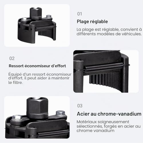 CeoxThao Cléà Filtre à Huile Réglable Universelle 60-80 mm, Outil universel pour le démontage de filtres à huile, 2 Griffes Réglables en Acier Moulé pour voitures, camions, motos et bateaux – vue 3