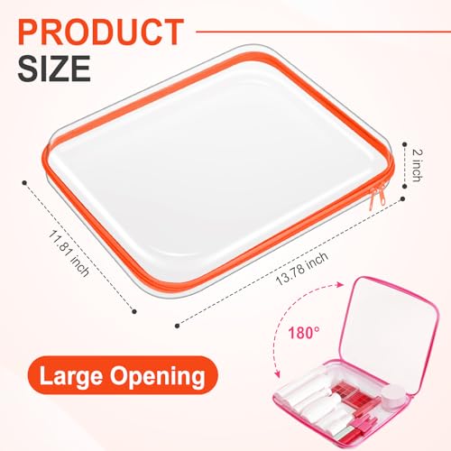 Image of Hoolerry 4 Pcs Hard Clear Zipper Case Makeup Bags Plastic Zipper Pouch Transparent Storage Box Containers for Cosmetics, Snacks, Building Blocks, Puzzles(Clear,13.8 x 11.8 x 2 in,Fluorescent)