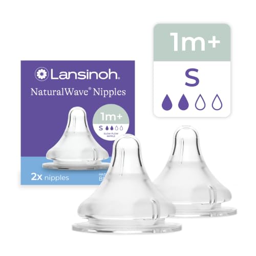 Image of Lansinoh NaturalWave Baby Bottle Nipples, Slow Flow (S), 2 Count | 1+ Month, 100% Soft, Durable Silicone, Made without BPA BPS, Anti-Colic, Supports Baby's Developing Mouth and Teeth
