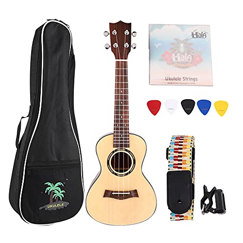 Ukulélé en bois d’épicéa acajou 23 pouces 4 cordes Hawaii Guitar Tuner Picks Strap Set Noir - Les Beatles, Paul McCartney, John Lennon, RIngo Starr, George Harrison Ukulélé en bois d'épicéa acajou 23 pouces 4 cordes Hawaii Guitar Tuner Picks Strap Set Noir