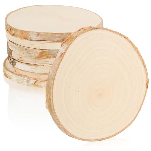 com-four® 8X Discos de Madera de Abedul - Posavasos de Vidrio para Proteger Muebles - Discos de Madera para Manualidades y decoración - Piezas Redondas Ø Aprox. 8-10 cm - Disco de árbol