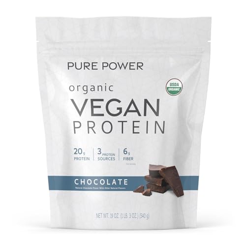Image of Dr. Mercola Pure Power Organic Vegan Protein - Chocolate, 19 oz, 15 Servings, Certified USDA Organic, Non-GMO