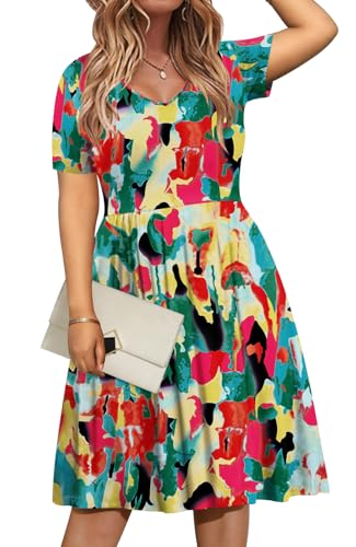 Image of DB MOON Women Plus Size Dresses 2026 Summer Casual V Neck Short Sleeve Knee Length Dress with Pockets