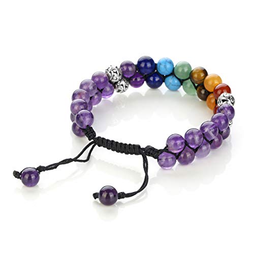 Image of Top Plaza Bead Chakra Bracelet 7 Chakras Healing Crystals Bracelet Yoga Stone Beads Bracelets Meditation Relax Anxiety Bangle for Womens Mens