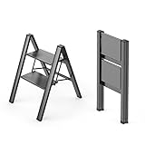 WOA WOA 2 Step Ladder, Foldable Step Stool, Aluminum Lightweight Ladder for Home Kitchen Closet, Anti-Slip Pedals, Ease of Folding, Portable,...