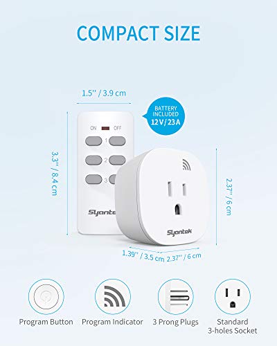 Syantek Remote Control Outlet Wireless Light Switch For Household Appliances, Expandable Remote Light Switch Kit, Up To 100 Ft Range, Fcc Certified, Etl Listed, White (3 Outlets + 1 Remotes) #TOP7