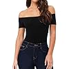 MANGOPOP-Womens-Off-Shoulder-Short-Sleeve-Long-Sleeve-Tops-T-Shirt-Bodysuit-Jumpsuit MANGOPOP Off The Shoulder Short Sleeve Bodysuit for Women