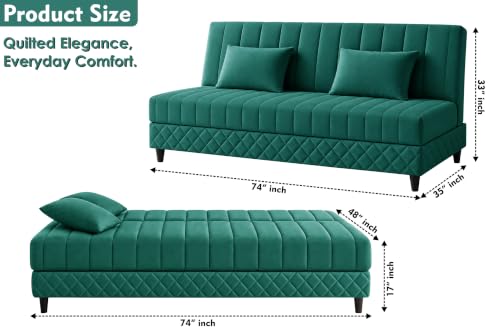 Image of Rosebell Modern 3-Seater Sofa Cum Bed Foldable Velevt Fabric Sofa, Stylish Design for Living Room, Guest Room & Office-Green-Color