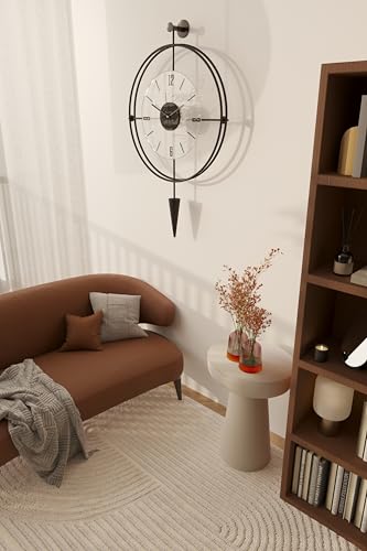 Image of Lavipen Black Wall Clocks for Living Room, 50cm Large Modern Silent Wall Clock, Gold Clock with No Ticking, Scandinavian Design with Sweep Movement, for Home Decor (Black)
