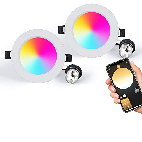 Giderwel Smart Recessed Zigbee Led Downlight Rgbww 4 Inch Work With Hub Bridge,Echo Plus For App/Alexa Voice Control Rgbcct Ceiling Light Dimmable(3000K-6000K)Retrofit Led Can Lights（2Pack） #TOP15