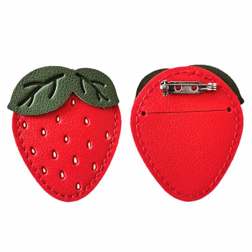 Leather Safety Pins Compatible with Apple Airtag Holder Case,Protective Cover as Cute Brooch,Anti-Scratch Hidden Finder GPS Tracker Case for Elderly, Hidden Inside Clothes,Backpack(Strawberry)