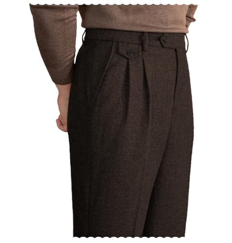 Mens Pants Tweed Herringbone Vintage Dress Pant Trousers Regular Fit Suit Pants for Men Coffee30W×30L