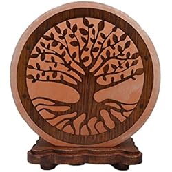 Lamparas De Sal Talca AROMASENSES.- Lámpara de Sal del Himalaya con Base de Madera, Cable y Bombilla - Natural 100% -Hecha a Mano (ARBOL DE LA VIDA)