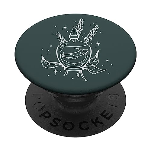 Witchcore Witch Potion Bottle inside Moon PopSockets Adhesive PopGrip, Black