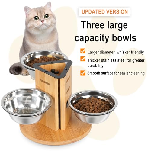 JAZUIHA Katzennapf Erhöht 3er Set, Höhenverstellbare Futterstation für Katzen und kleine Hunde, 14 cm Edelstahlnäpfe (350ml), 3 Stufen für Anpassbare Höhe