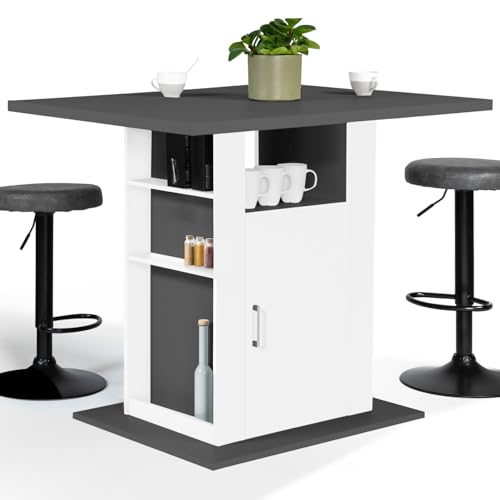 IDMarket - Ilot Central UGO 110 cm Plateau Bois Gris et Blanc avec rangements