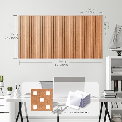 Large Cork Board for Office, 8 Pack Felt Wall Tiles with Slat Wall Paneling and Safe Removable Adhesive Tabs, Felt Bulletin Board Pin Board Cork Boards for Walls (Deep Camel) image 2