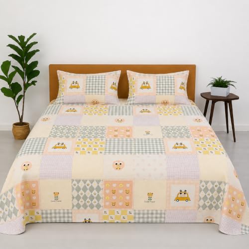 Image of COZY FURNISH Double Bed Bedsheet with 2 Pillow Covers, 90 x 100 Inches, Lightweight Soft Microfiber Cotton Bedding Set for Everyday Use