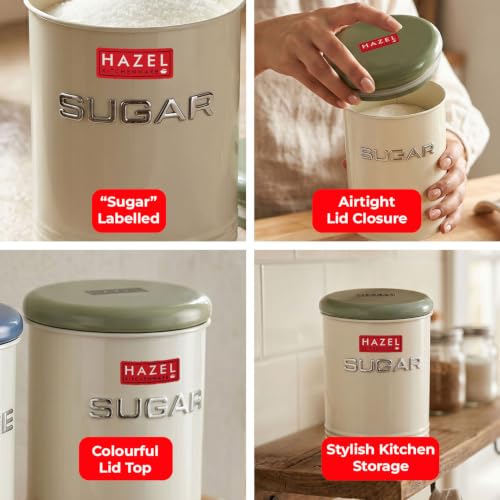 Image of HAZEL Sugar Container with Airtight Lid | Metal Kitchen Storage Jar for Sugar